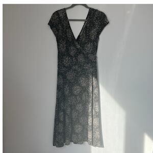 VTG Scarlett Ditsy Floral Black Short-Sleeve Deep V-Neck Wrap Dress M-L Romantic